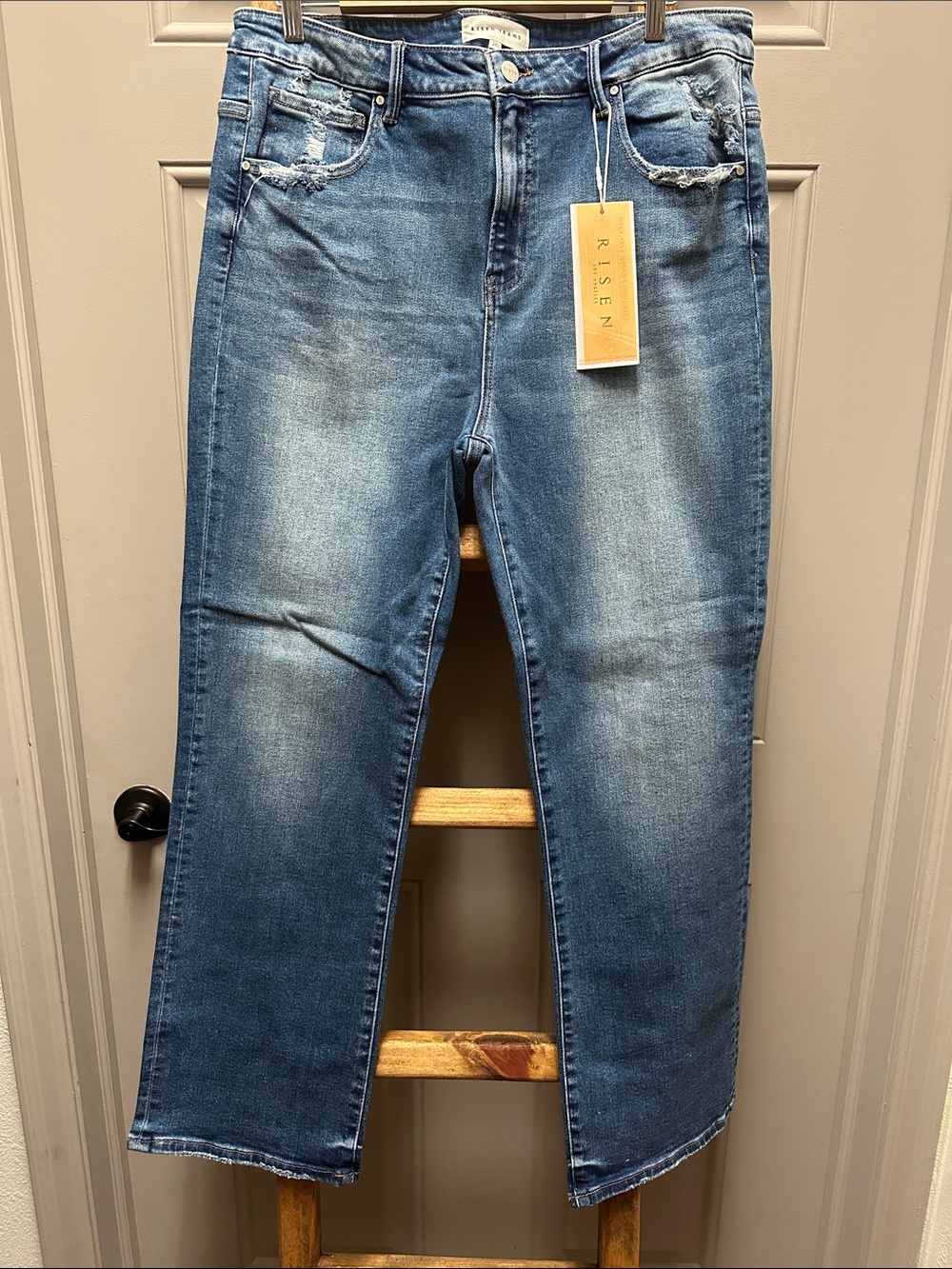 Risen Women’s Straight Leg Jeans in Medium Blue